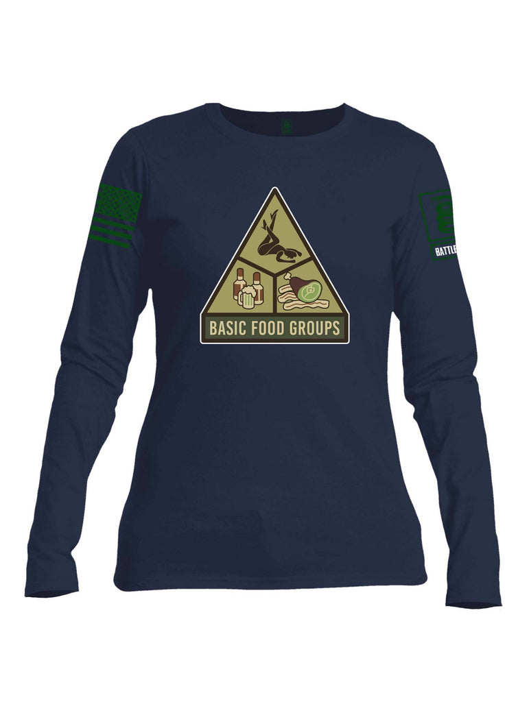 Battleraddle Basic Food Groups Green Sleeve Print Womens Cotton Long Sleeve Crew Neck T Shirt shirt|custom|veterans|Women-Long Sleeves Crewneck Shirt