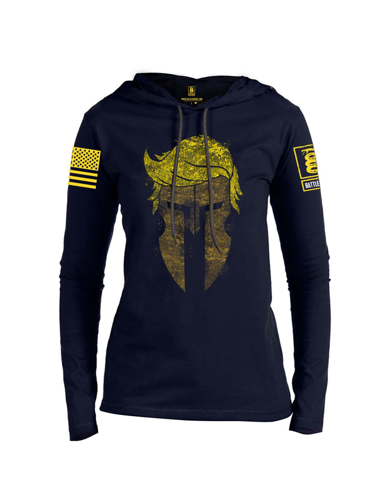 Battleraddle Mr. President Expounder Spartan Helm Yellow Sleeve Print Womens Thin Cotton Lightweight Hoodie