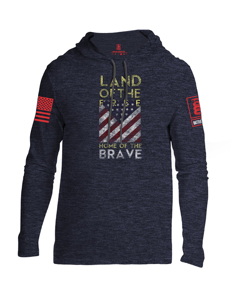 Battleraddle Land Of The Free Home Of The Brave Red Sleeve Print Mens Thin Cotton Lightweight Hoodie