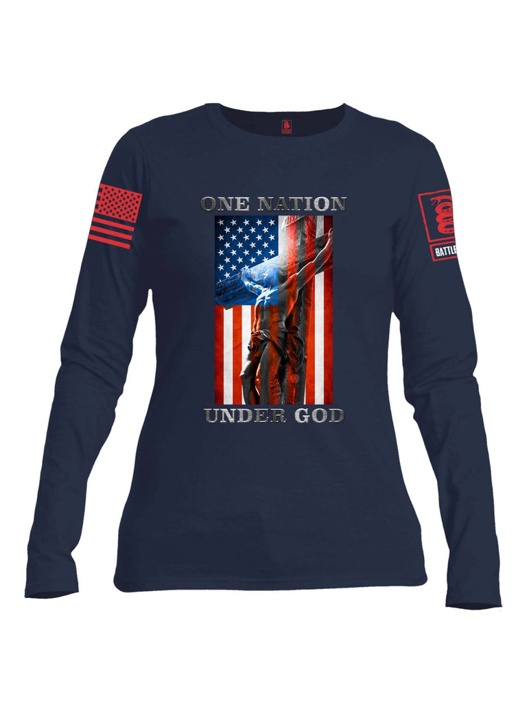 Battleraddle One Nation Under God Red Sleeve Print Womens Cotton Long Sleeve Crew Neck T Shirt shirt|custom|veterans|Women-Long Sleeves Crewneck Shirt