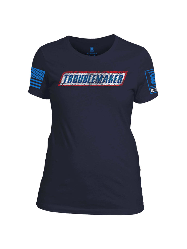 Battleraddle Troublemaker Blue Sleeve Print Womens 100% Battlefit Polyester Crew Neck T Shirt