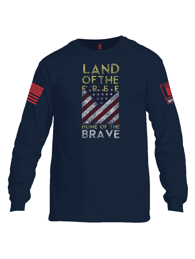 Battleraddle Land Of The Free Home Of The Brave Red Sleeve Print Mens Cotton Long Sleeve Crew Neck T Shirt