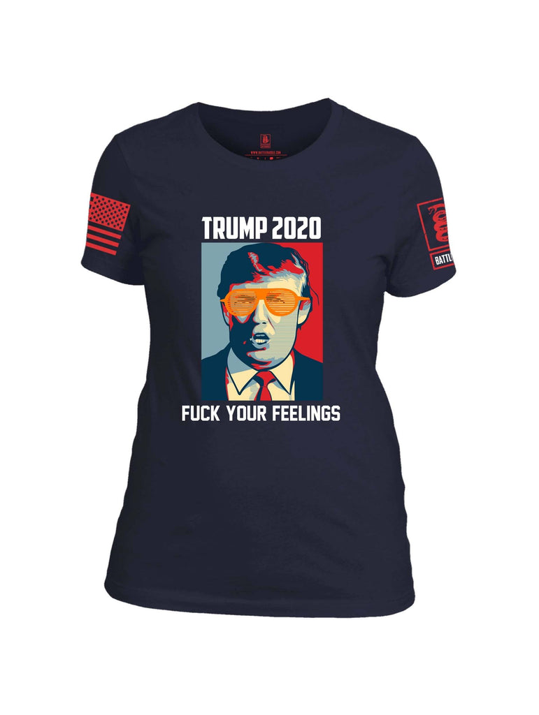 Battleraddle Trump 2020 Fuck Your Feelings Red Sleeve Print Womens Cotton Crew Neck T Shirt shirt|custom|veterans|Apparel-Womens T Shirt-cotton