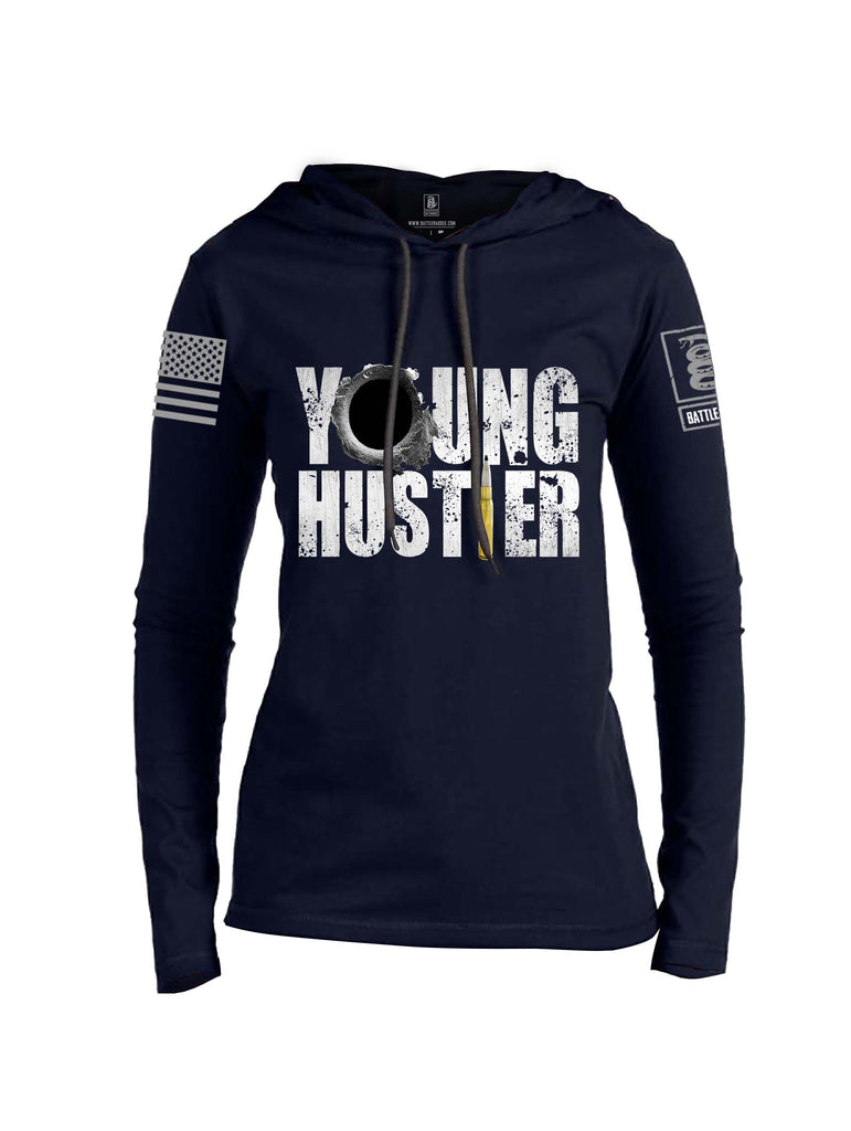 Battleraddle Young Hustler Grey Sleeve Print Womens Thin Cotton Lightweight Hoodie