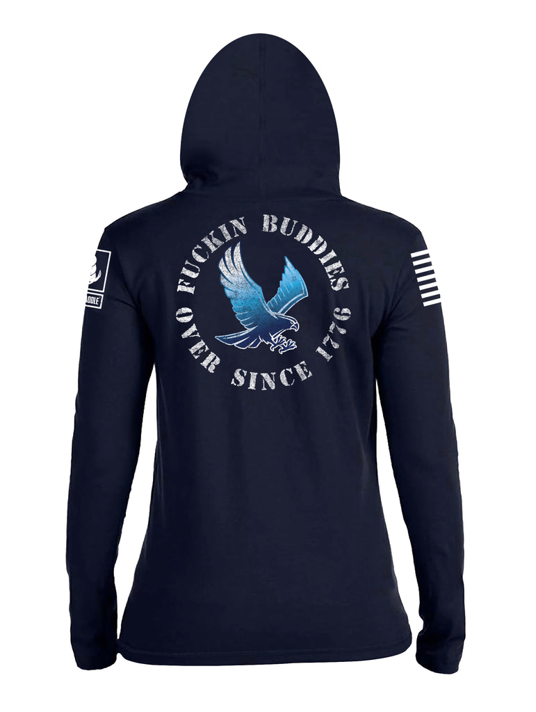 Battleraddle Blue Falcon Fuckin Buddies Over Since 1776 White Sleeve Print Womens Thin Cotton Lightweight Hoodie