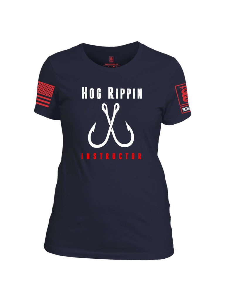 Battleraddle Hog Rippin Instructor Red Sleeve Print Womens Cotton Crew Neck T Shirt