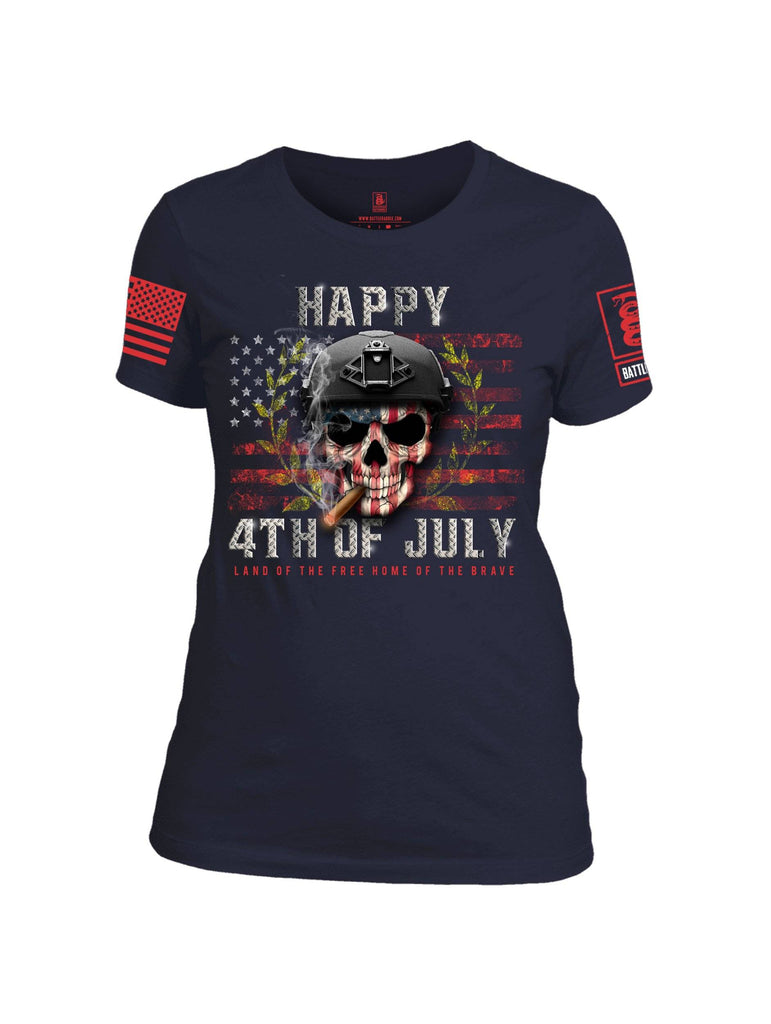 Battleraddle Happy 4th of July Land Of The Free Home Of The Brave Red Sleeve Print Womens Cotton Crew Neck T Shirt shirt|custom|veterans|Apparel-Womens T Shirt-cotton