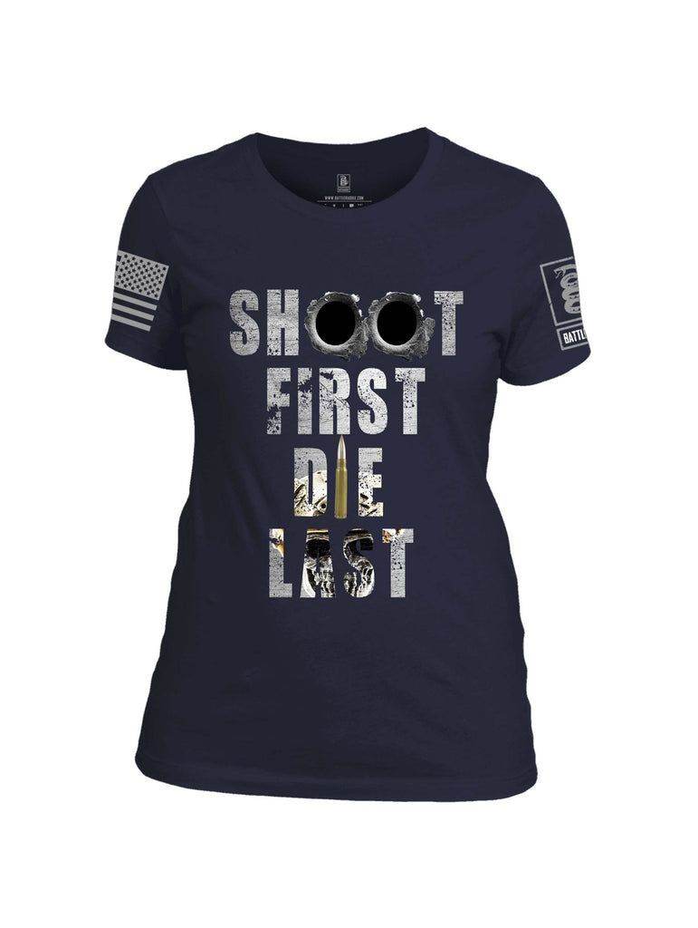 Battleraddle Shoot First Die Last Grey Sleeve Print Womens Cotton Crew Neck T Shirt