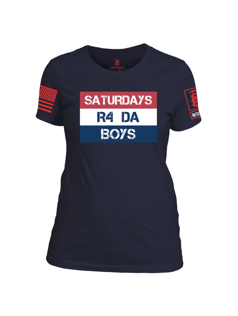 Battleraddle Saturdays R4 Da Boys Red Sleeve Print Womens 100% Battlefit Polyester Crew Neck T Shirt