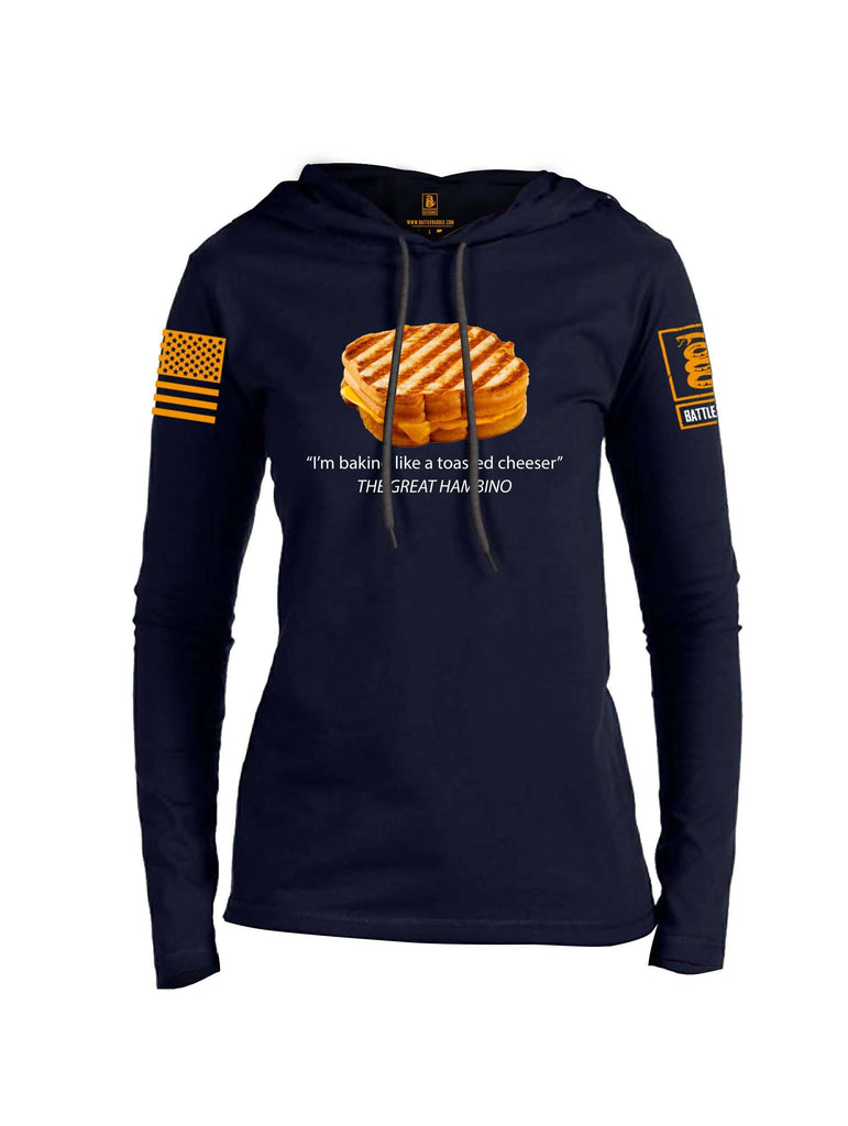 Battleraddle Im Baking Like A Toasted Cheeser The Great Hambino Orange Sleeve Print Womens Thin Cotton Lightweight Hoodie shirt|custom|veterans|Apparel-Womens Hoodie-Cotton