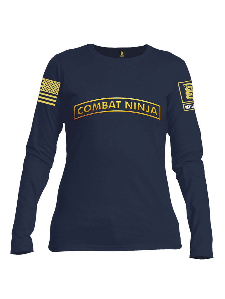 Battleraddle Combat Ninja Yellow Sleeve Print Womens Cotton Long Sleeve Crew Neck T Shirt