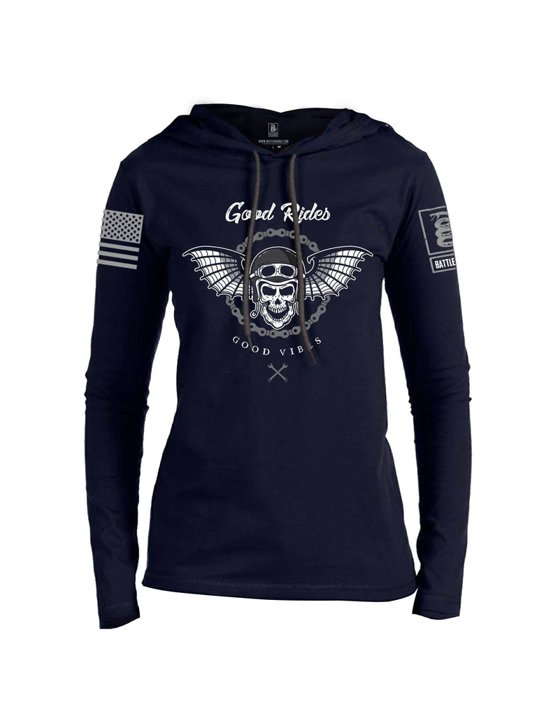 Battleraddle Good Rides Good Vibes Grey Sleeve Print Womens Thin Cotton Lightweight Hoodie shirt|custom|veterans|Apparel-Womens Hoodie-Cotton