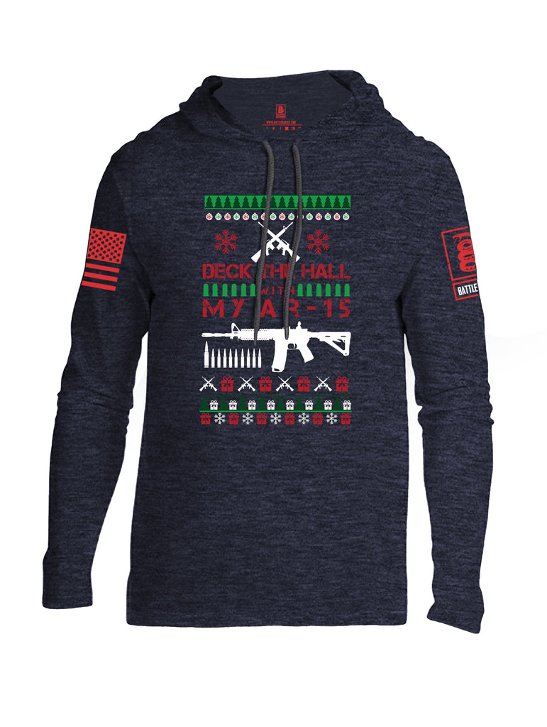 Battleraddle Deck The Hall With My AR15 Christmas Holiday Ugly Red Sleeve Print Mens Thin Cotton Lightweight Hoodie