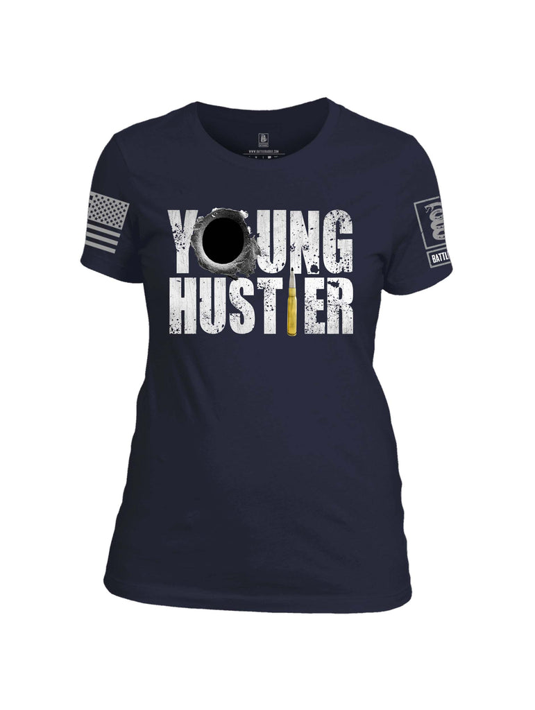 Battleraddle Young Hustler Grey Sleeve Print Womens Cotton Crew Neck T Shirt