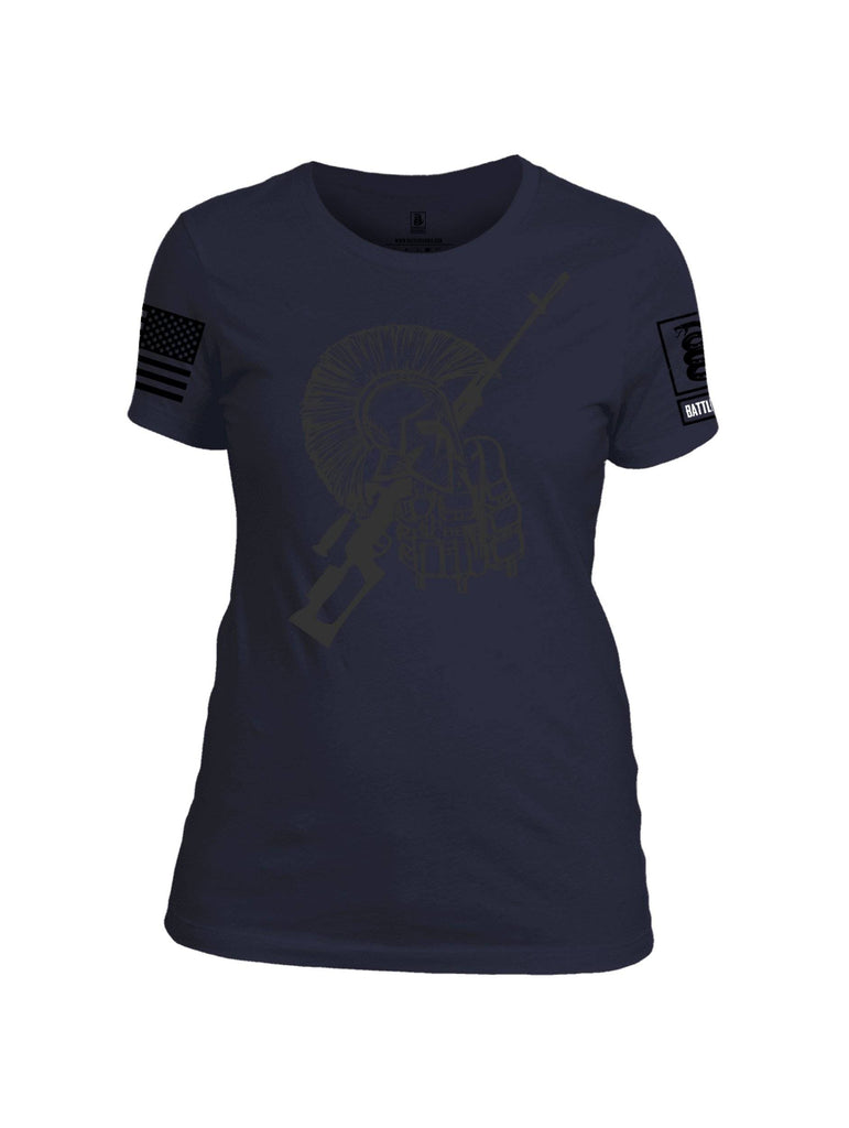 Battleraddle Vintage Spartan Black Sleeve Print Womens 100% Battlefit Polyester Crew Neck T Shirt shirt|custom|veterans|Apparel-Womens Shirts-Polyester