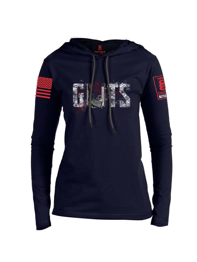 Battleraddle Guts Red Sleeve Print Womens Thin Cotton Lightweight Hoodie shirt|custom|veterans|Apparel-Womens Hoodie-Cotton