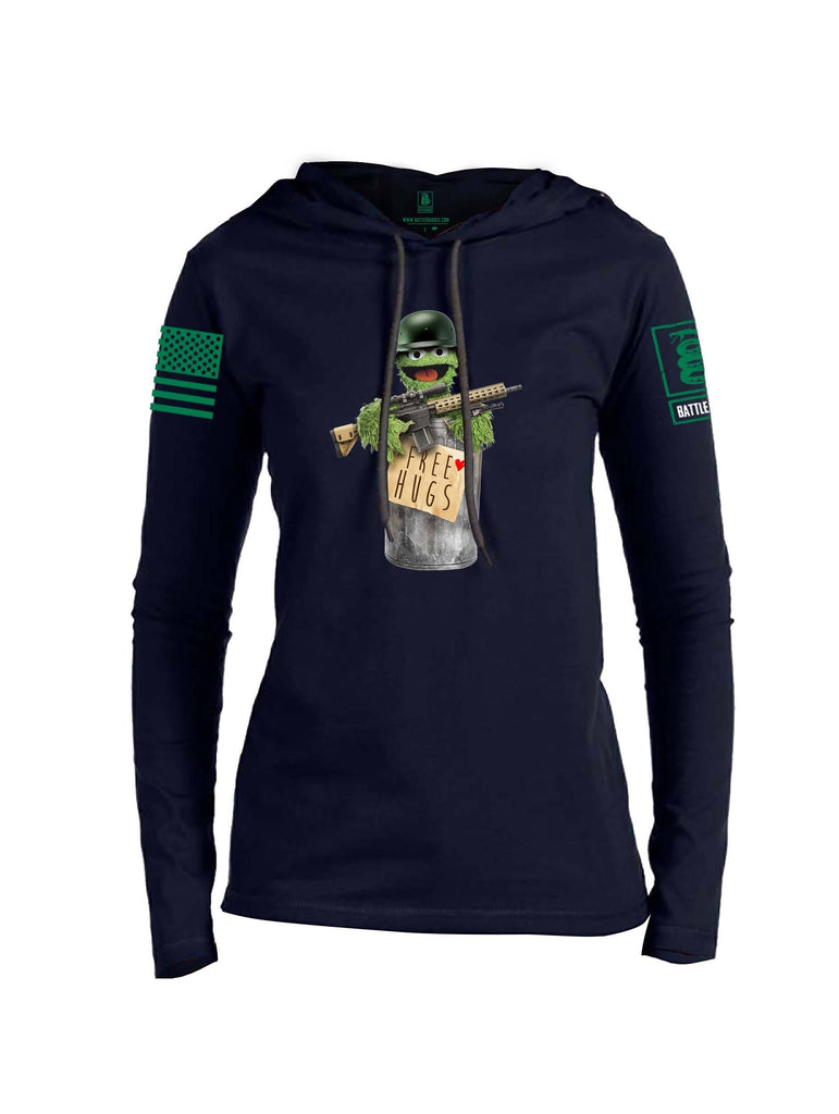 Battleraddle Grouchy Free Hugs Green Sleeve Print Womens Thin Cotton Lightweight Hoodie shirt|custom|veterans|Apparel-Womens Hoodie-Cotton