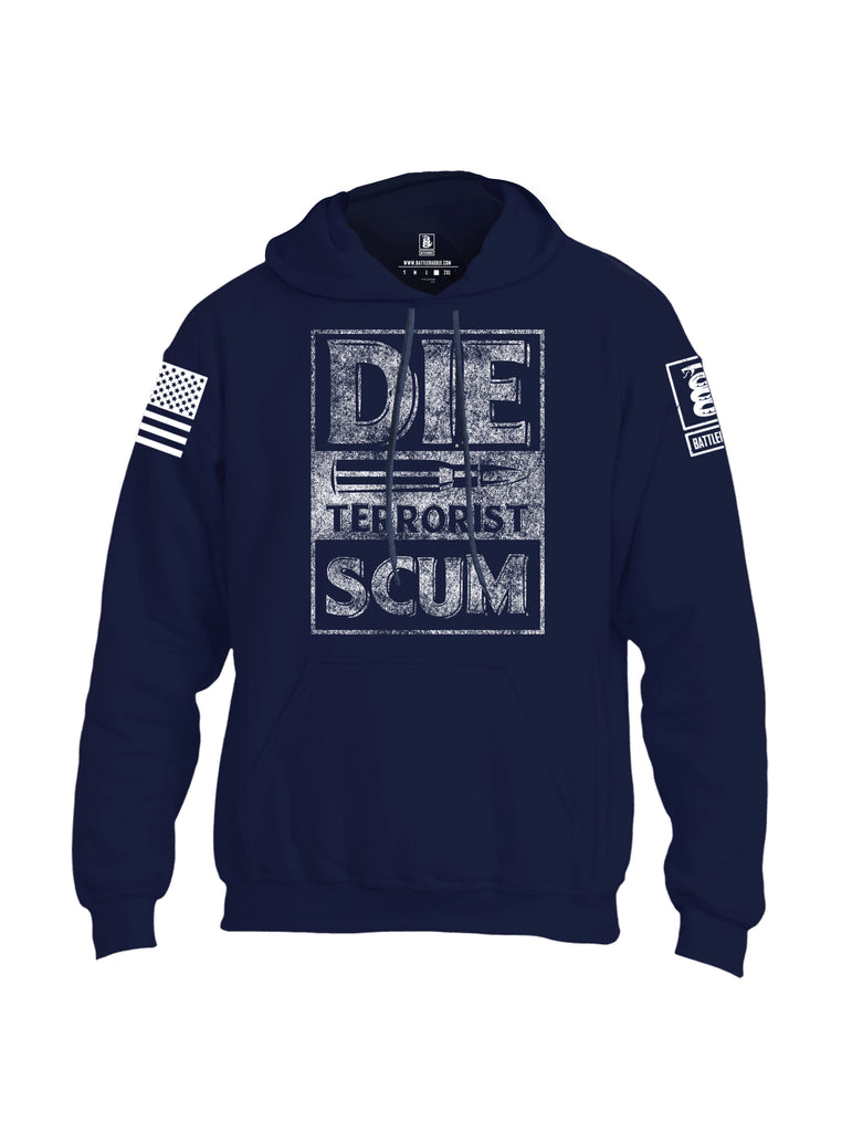 Battleraddle Die Terrorist Scum White Sleeve Print Mens Blended Hoodie With Pockets