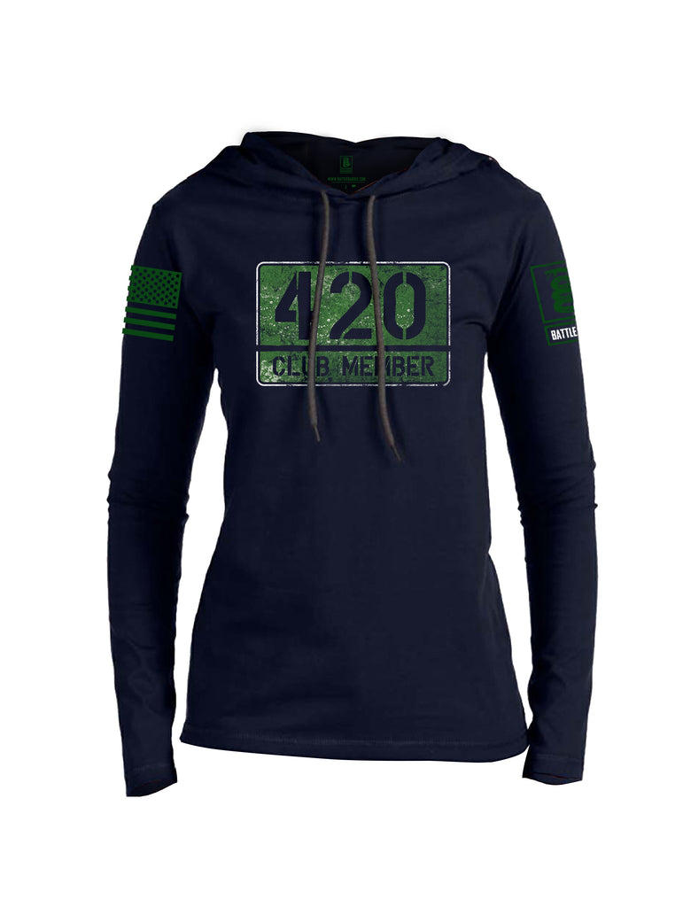 Battleraddle 420 Club Member Green Sleeve Print Womens Thin Cotton Lightweight Hoodie