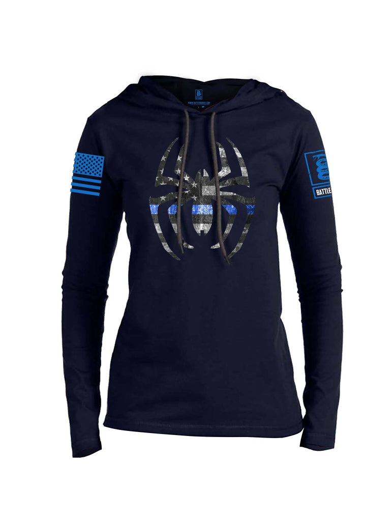 Battleraddle Webman Blue Line Blue Sleeve Print Womens Thin Cotton Lightweight Hoodie shirt|custom|veterans|Apparel-Womens Hoodie-Cotton