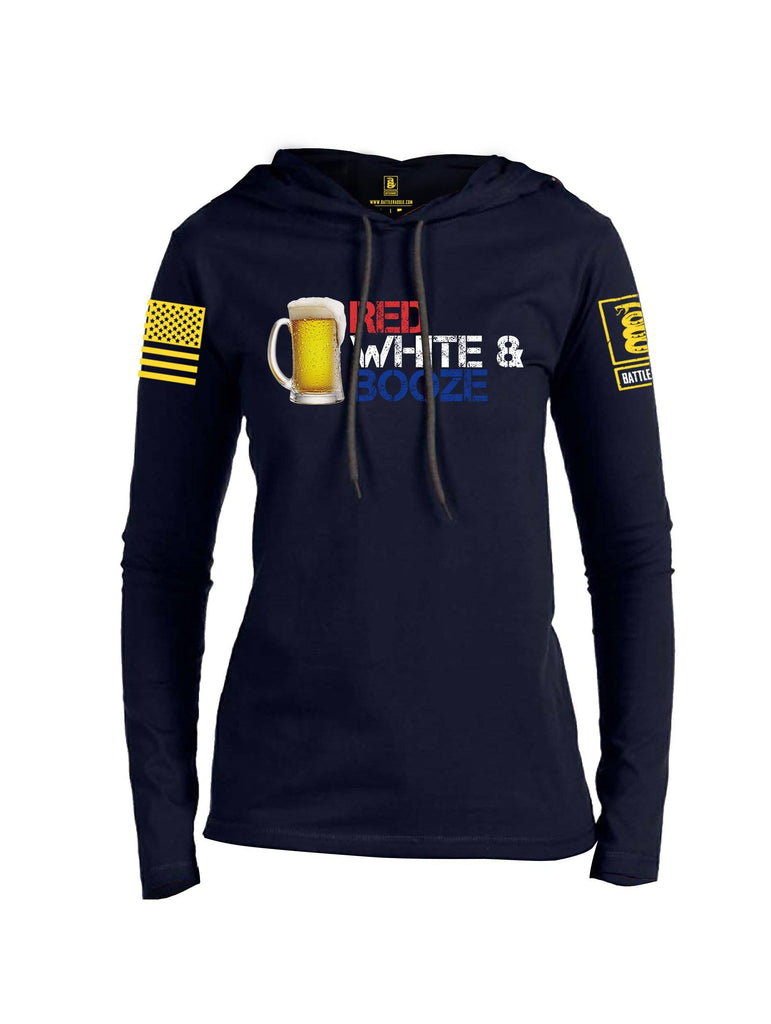 Battleraddle Red White & Booze Yellow Sleeve Print Womens Thin Cotton Lightweight Hoodie shirt|custom|veterans|Apparel-Womens Hoodie-Cotton