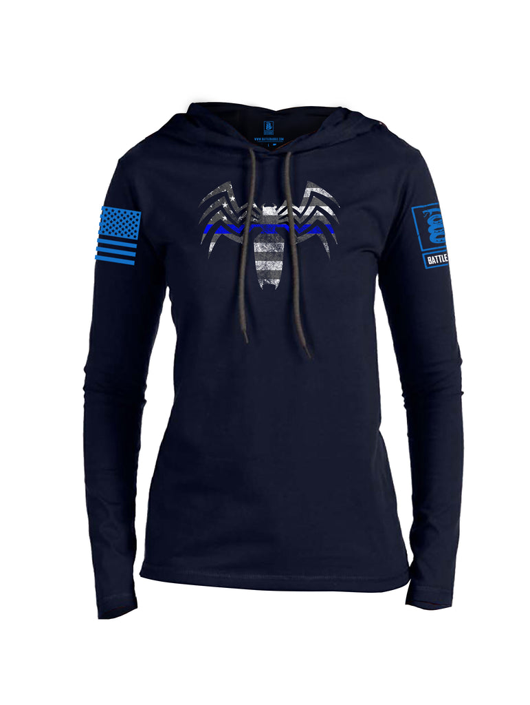 Battleraddle Venomize Flag Blue Line Blue Sleeve Print Womens Thin Cotton Lightweight Hoodie