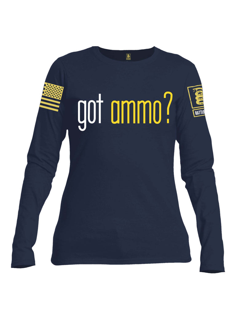 Battleraddle Got Ammo? Yellow Sleeve Print Womens Cotton Long Sleeve Crew Neck T Shirt