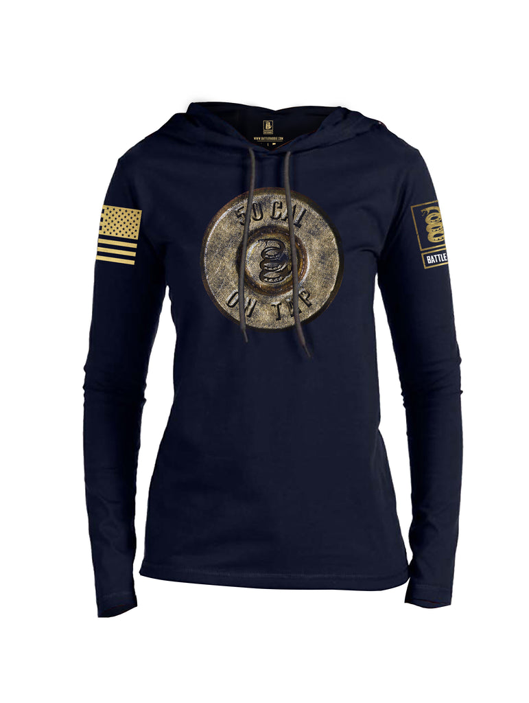 Battleraddle 50 CAL On Tap Brass Sleeve Print Womens Thin Cotton Lightweight Hoodie