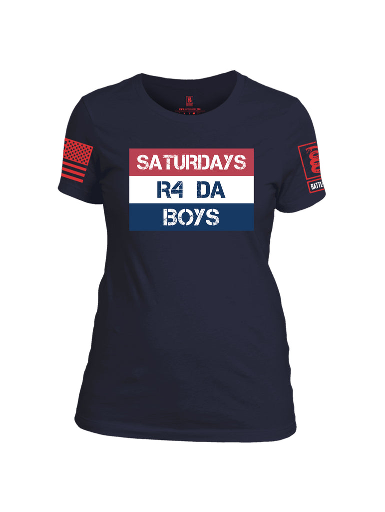 Battleraddle Saturdays R4 Da Boys Red Sleeve Print Womens Cotton Crew Neck T Shirt