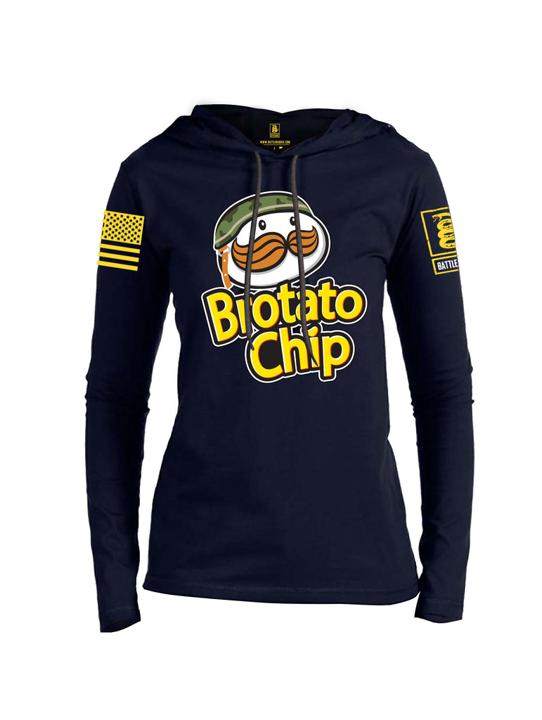 Battleraddle Brotato Chip Yellow Sleeve Print Womens Thin Cotton Lightweight Hoodie