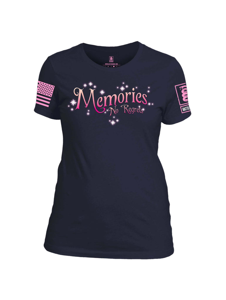 Battleraddle Memories No Regrets Pink Sleeve Print Womens Cotton Crew Neck T Shirt