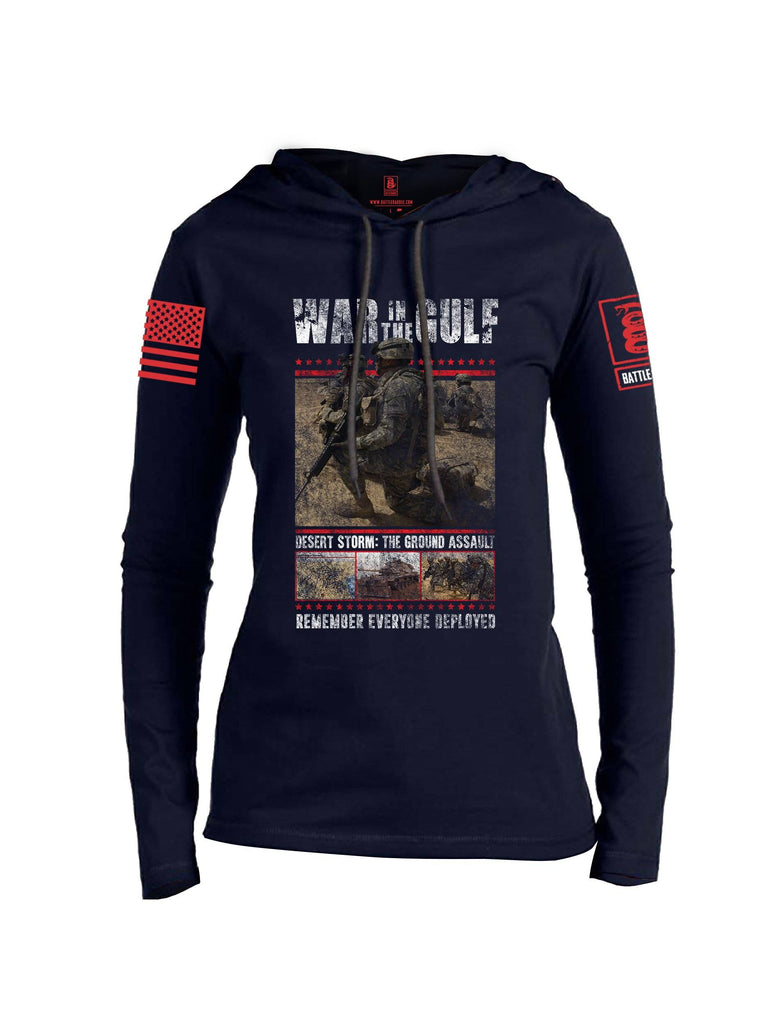 Battleraddle War In The Gulf Desert Storm The Ground Assault Remember Everyone Deployed Red Sleeve Print Womens Thin Cotton Lightweight Hoodie shirt|custom|veterans|Apparel-Womens Hoodie-Cotton