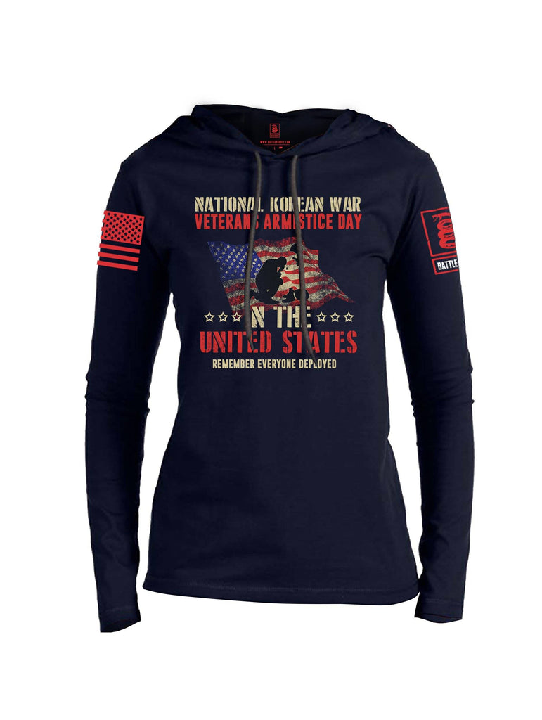 Battleraddle National Korean War Veterans Armistice Day In The United States Remember Everyone Deployed Red Sleeve Print Womens Thin Cotton Lightweight Hoodie shirt|custom|veterans|Apparel-Womens Hoodie-Cotton