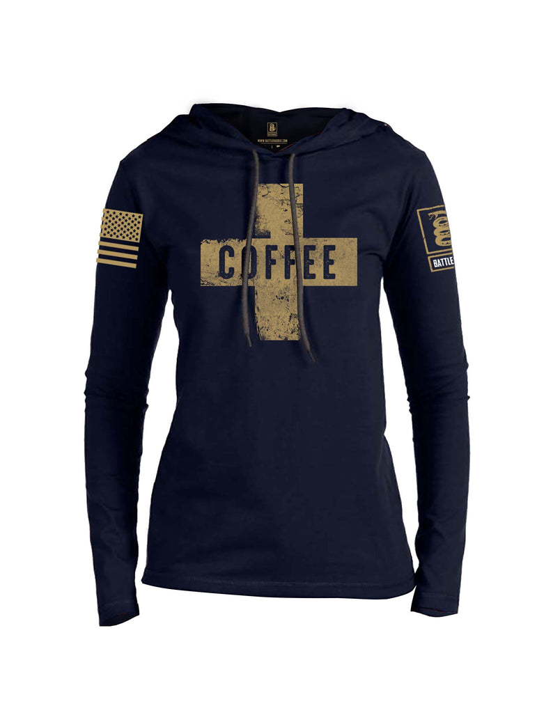 Battleraddle Coffee Cross Brass Sleeve Print Womens Thin Cotton Lightweight Hoodie