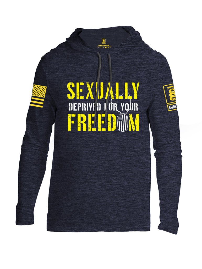 Battleraddle Sexually Deprived For Your Freedom Yellow Sleeve Print Mens Thin Cotton Lightweight Hoodie