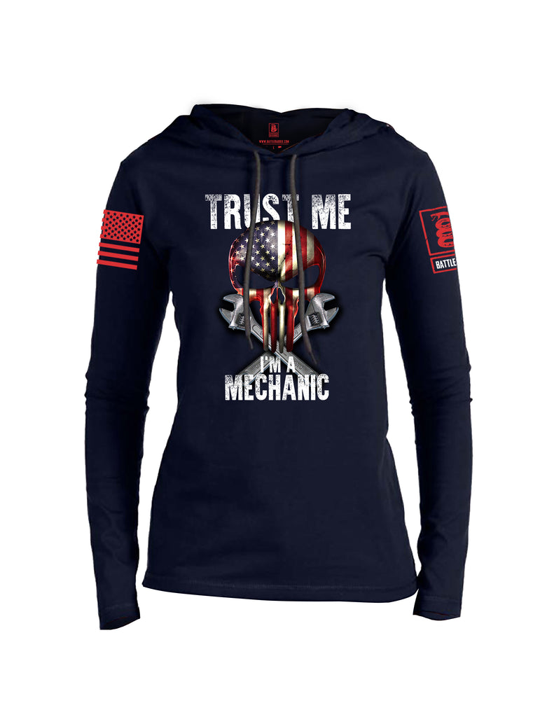 Battleraddle Trust Me I'm A Mechanic Red Sleeve Print Womens Thin Cotton Lightweight Hoodie