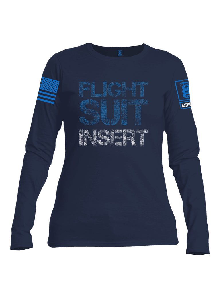 Battleraddle Flight Suit Insert Blue Sleeve Print Womens Cotton Long Sleeve Crew Neck T Shirt