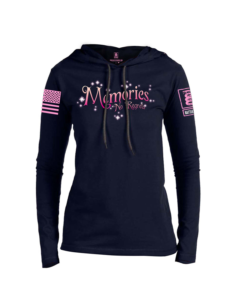 Battleraddle Memories No Regrets Pink Sleeve Print Womens Thin Cotton Lightweight Hoodie