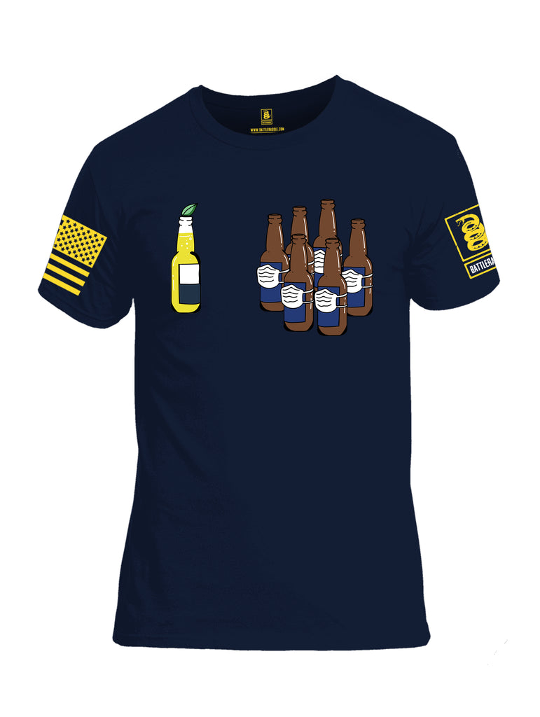 Battleraddle Corona Vs Beer Yellow Sleeve Print Mens Cotton Crew Neck T Shirt