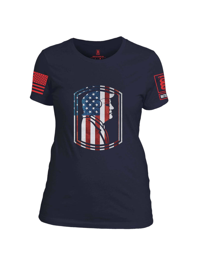 Battleraddle Trump Army USA Flag Red Sleeve Print Womens Cotton Crew Neck T Shirt shirt|custom|veterans|Apparel-Womens T Shirt-cotton