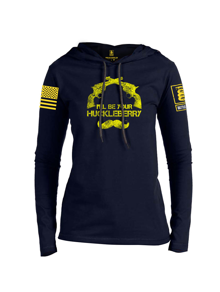 Battleraddle I'll Be Your Huckleberry Yellow Sleeve Print Womens Thin Cotton Lightweight Hoodie