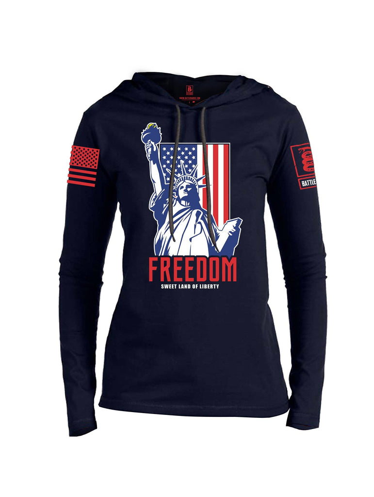 Battleraddle Freedom Sweet Land Of Liberty Red Sleeve Print Womens Thin Cotton Lightweight Hoodie shirt|custom|veterans|Apparel-Womens Hoodie-Cotton