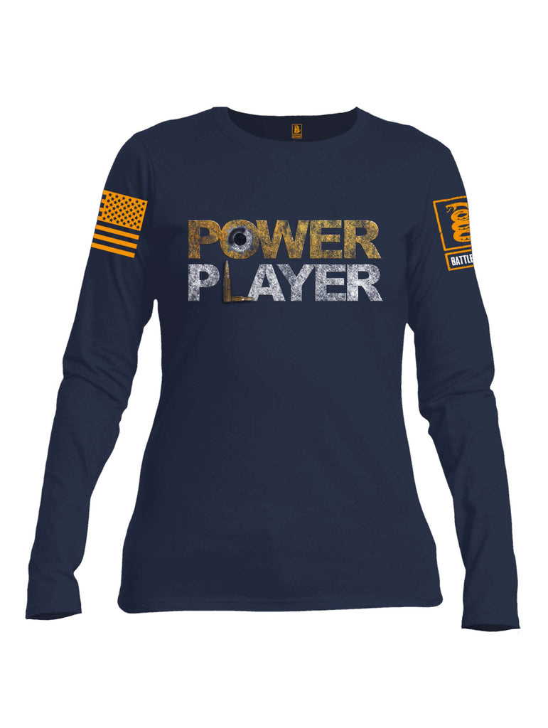 Battleraddle Power Player Orange Sleeve Print Womens Cotton Long Sleeve Crew Neck T Shirt