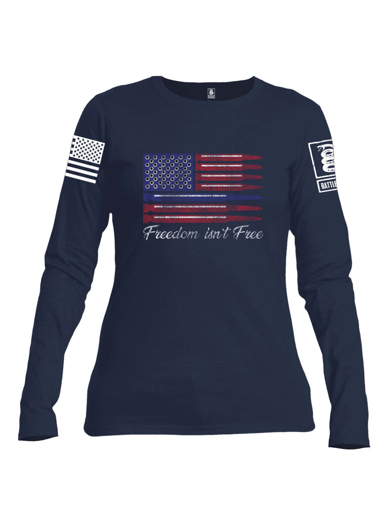 Battleraddle Freedom Isnt Free Thin Blue Line Bullet White Sleeve Print Womens Cotton Long Sleeve Crew Neck T Shirt