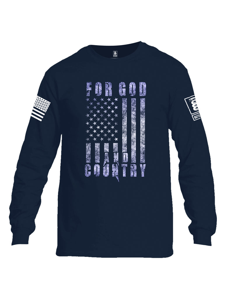 Battleraddle For God And Country White Sleeve Print Mens Cotton Long Sleeve Crew Neck T Shirt