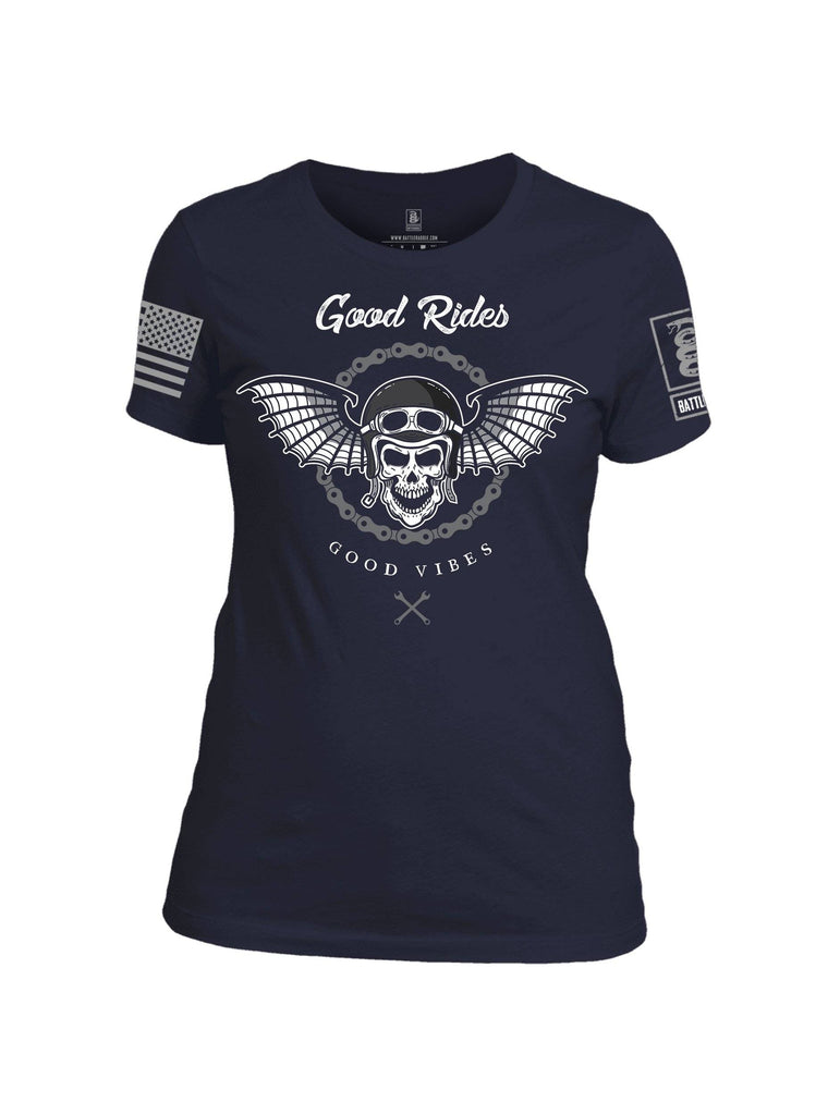Battleraddle Good Rides Good Vibes Grey Sleeve Print Womens Cotton Crew Neck T Shirt shirt|custom|veterans|Apparel-Womens T Shirt-cotton