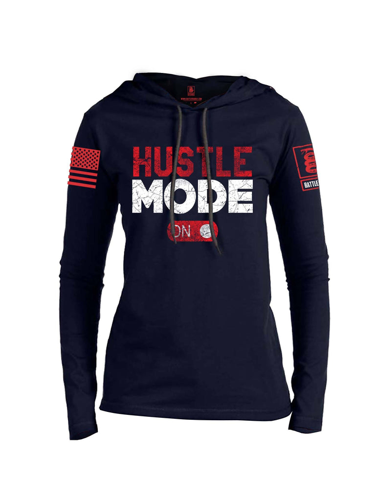 Battleraddle Hustle Mode On Red Sleeve Print Womens Thin Cotton Lightweight Hoodie shirt|custom|veterans|Apparel-Womens Hoodie-Cotton