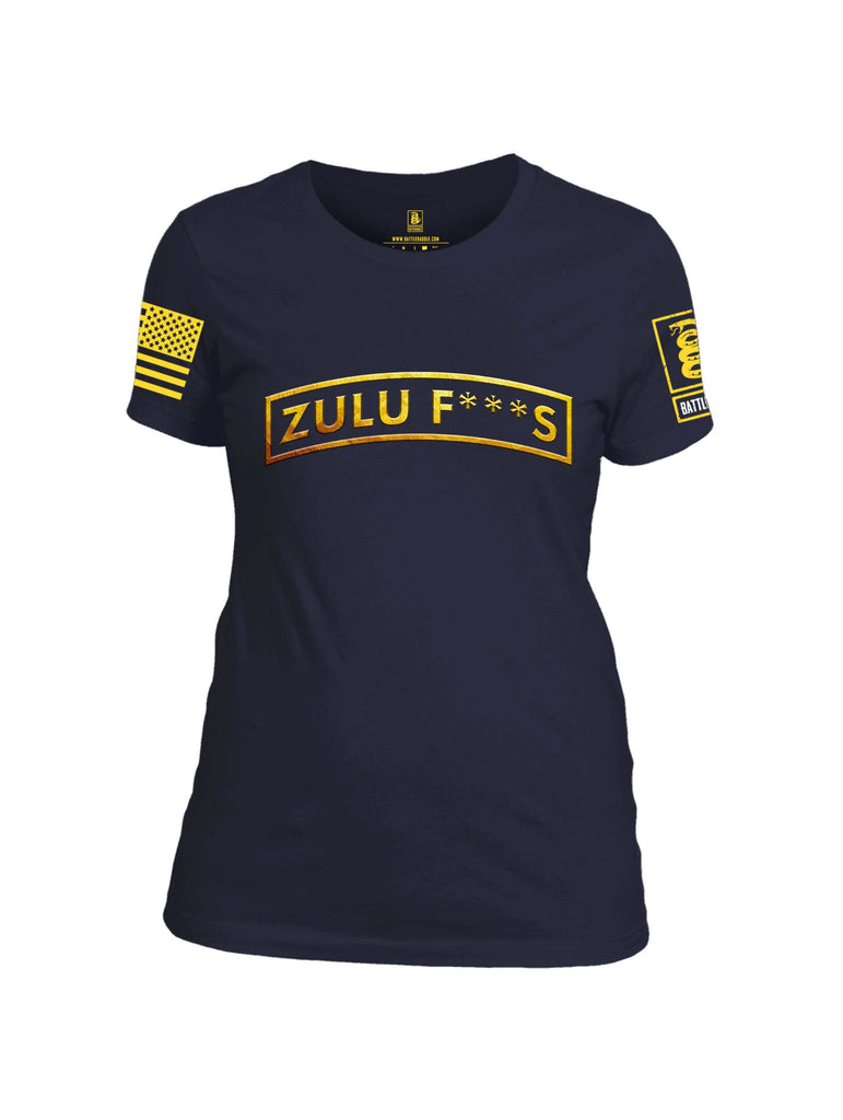 Battleraddle Zulu F***s Yellow Sleeve Print Womens 100% Battlefit Polyester Crew Neck T Shirt