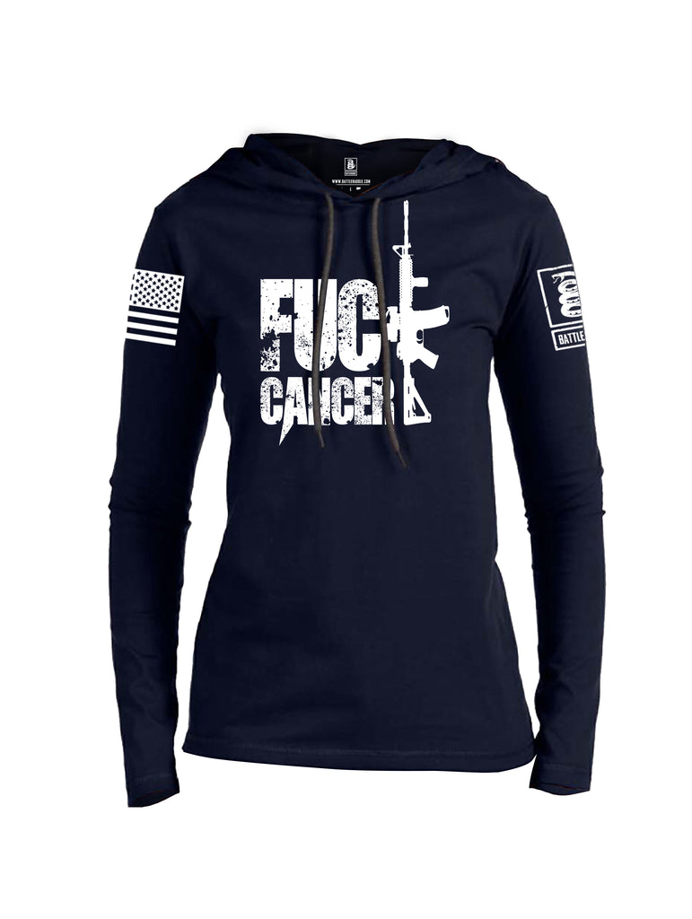 Battleraddle Fuck Cancer White Sleeve Print Womens Thin Cotton Lightweight Hoodie