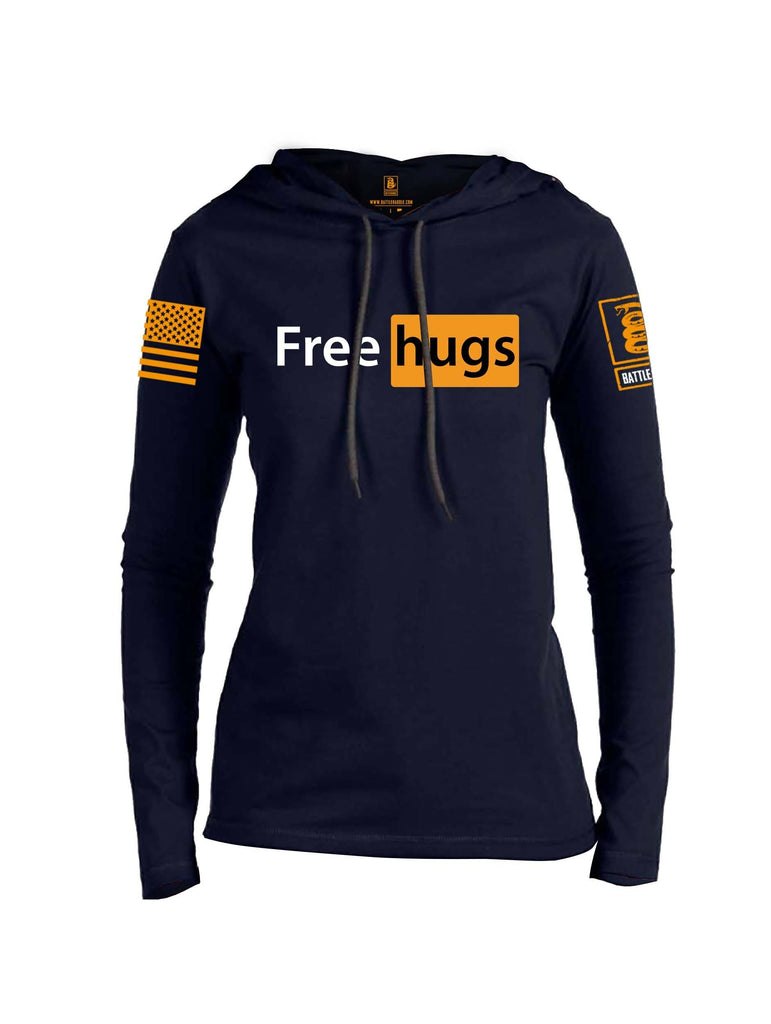 Battleraddle Free Hugs Orange Sleeve Print Womens Thin Cotton Lightweight Hoodie shirt|custom|veterans|Apparel-Womens Hoodie-Cotton